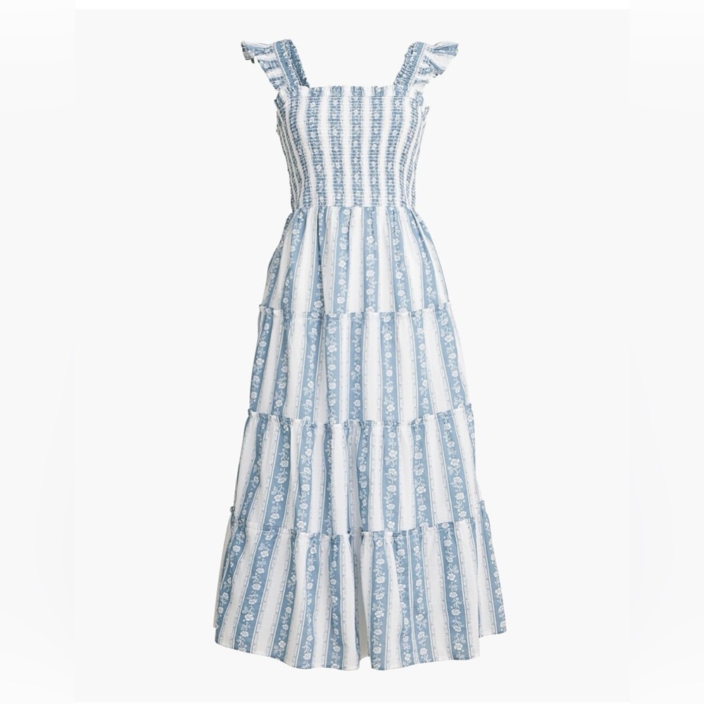 J Crew Printed Smocked Midi Dress